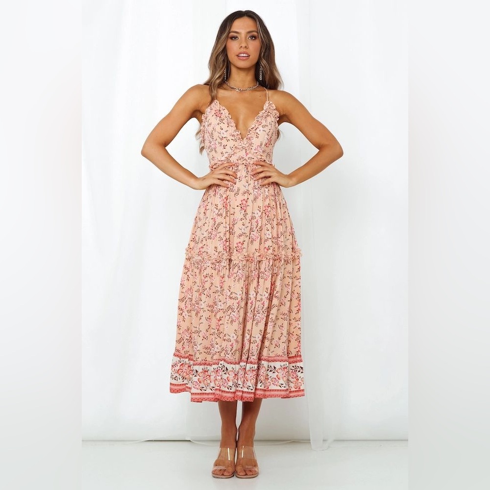 NWT Floral Pink tier whimsical cottagecore Maxi Dress‎